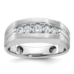 10k White Gold Men's Polished and Brushed 5-Stone 1/2 Carat A Quality Diamond Ring
