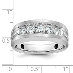 10k White Gold Men's Polished Satin and Grooved 5-Stone 1 Carat A Quality Diamond Ring