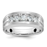 10k White Gold Men's Polished Satin and Grooved 5-Stone 1 Carat A Quality Diamond Ring