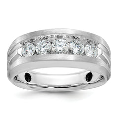 10k White Gold Men's Polished Satin and Grooved 5-Stone 1 Carat A Quality Diamond Ring