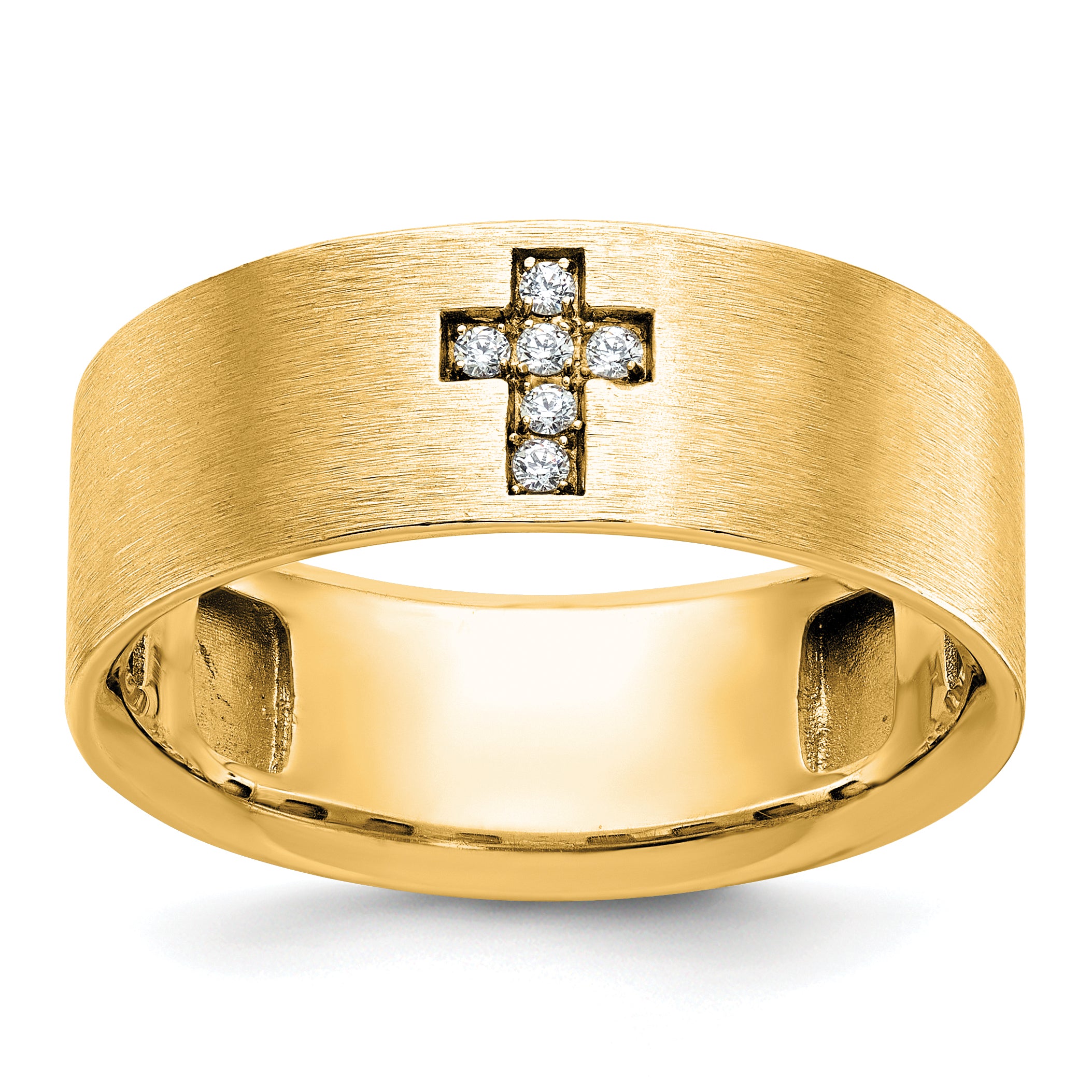 10k Men's Satin 1/20 Carat A Quality Diamond Cross Ring