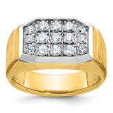 10k with White Rhodium Men's Polished and Satin 1 Carat A Quality Diamond Cluster Ring