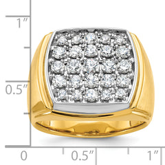 10k Two-tone Men's Polished and Satin 1 5/8 Carat A Quality Diamond Cluster Ring