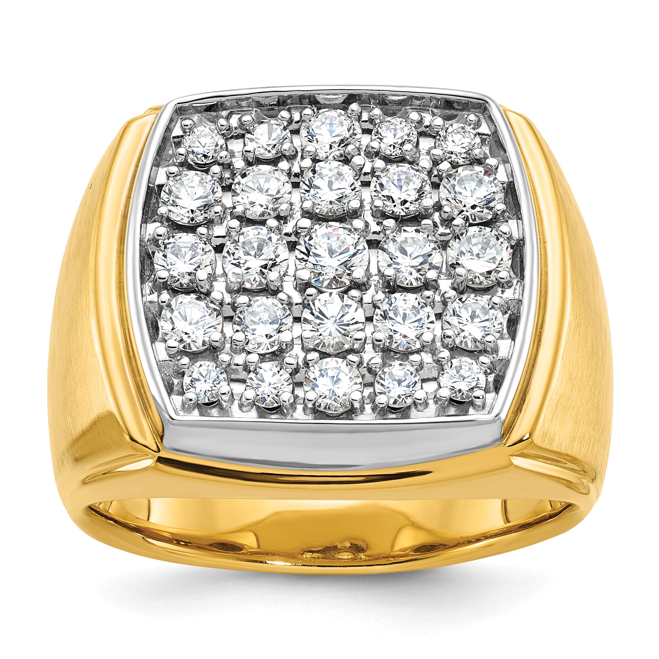 10k Two-tone Men's Polished and Satin 1 5/8 Carat A Quality Diamond Cluster Ring