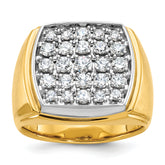 10k Two-tone Men's Polished and Satin 1 5/8 Carat A Quality Diamond Cluster Ring