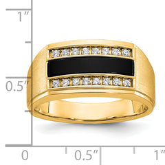 10k Men's Polished and Satin Onyx and 1/6 Carat A Quality Diamond Ring