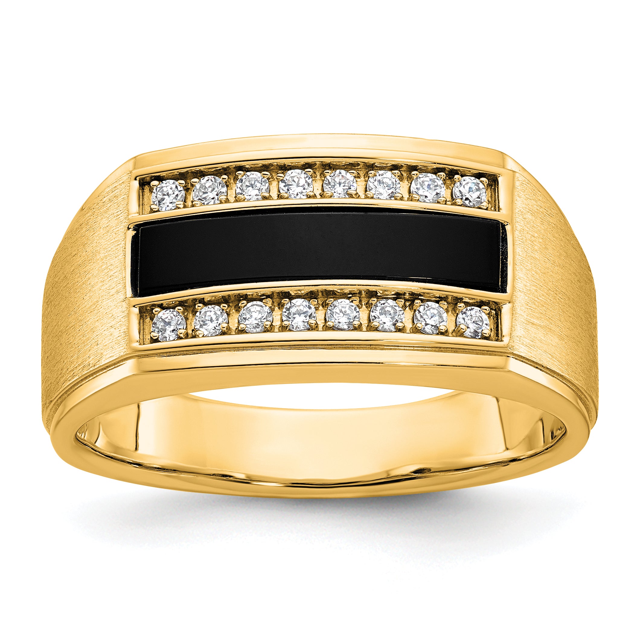 10k Men's Polished and Satin Onyx and 1/6 Carat A Quality Diamond Ring