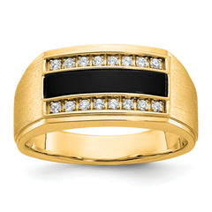 10k Men's Polished and Satin Onyx and 1/6 Carat A Quality Diamond Ring