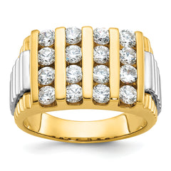 14k Two-tone Men's Polished and Textured 4-Row 2 Carat Lab Grown Diamond Ring - Sophia Jewelers