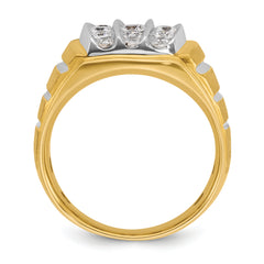 10k Two-tone Men's Polished Satin and Grooved 1 Carat A Quality Diamond Ring