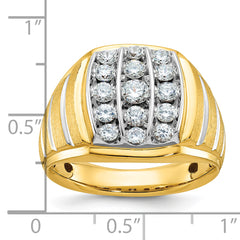10k Two-tone Men's Polished Satin and Grooved 1 Carat A Quality Diamond Ring