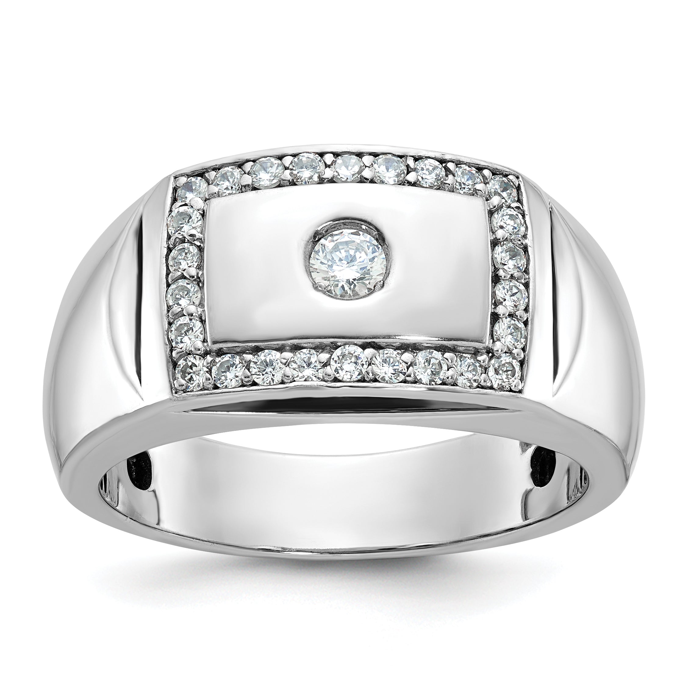 10k White Gold Men's Polished and Cut-Out 1/2 Carat A Quality Diamond Rectangle Ring