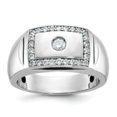 10k White Gold Men's Polished and Cut-Out 1/2 Carat A Quality Diamond Rectangle Ring