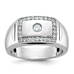 10k White Gold Men's Polished and Cut-Out 1/2 Carat A Quality Diamond Rectangle Ring