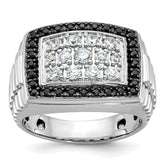 14k White Gold Men's Polished and Textured 1 Carat Black Mined Diamonds and White Lab Grown Diamonds Cluster Ring - Sophia Jewelers