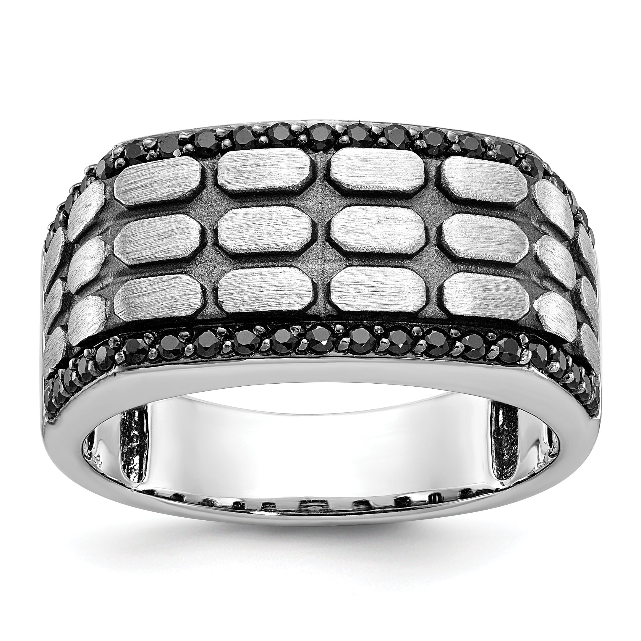 14k White Gold Men's Polished Satin and Cobblestone Textured Ring Mounting (No Stones Included)