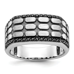 14k White Gold with Black Rhodium Men's Polished Satin and Cobblestone Textured 3/8 Carat Black Diamond Ring