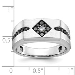 10k White Gold with Black Rhodium Men's Satin Black and White Diamond Complete Ring