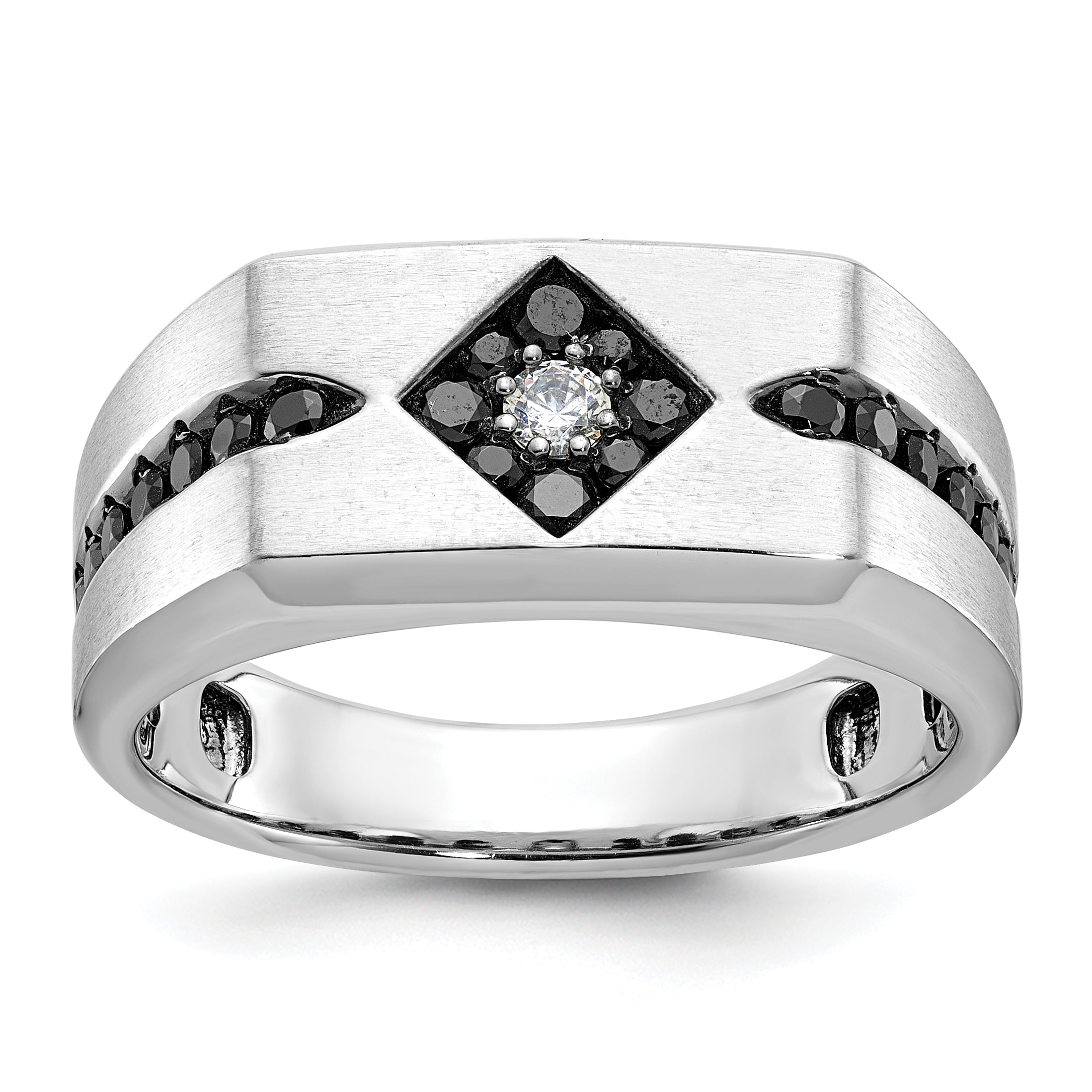 10k White Gold with Black Rhodium Men's Satin Black and White Diamond Complete Ring