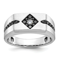 10k White Gold with Black Rhodium Men's Satin Black and White Diamond Complete Ring