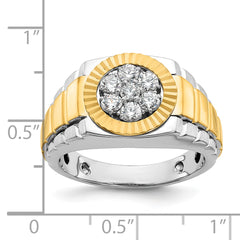 14k Two-Tone 1/2 carat Lab Grown Diamond VS/SI+ G+ Complete Ribbed Men's Cluster Ring