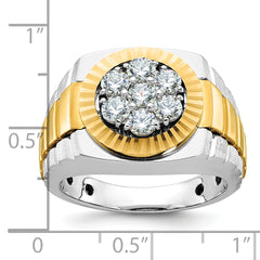 10k Two-tone Men's Polished Satin and Textured 1 Carat A Quality Diamond Ring