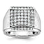 14k White Gold Mens Polished and Satin 1.5 Carat AA Quality Diamond Cluster Ring - Sophia Jewelers