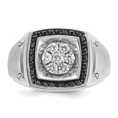 10k White Gold Men's Polished and Satin 3/4 Carat A Quality Black and White Diamond Halo Cluster Ring