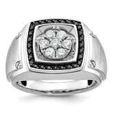 10k White Gold Men's Polished and Satin 3/4 Carat A Quality Black and White Diamond Halo Cluster Ring