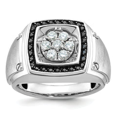 10k White Gold Men's Polished and Satin 3/4 Carat A Quality Black and White Diamond Halo Cluster Ring