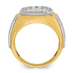 10k Two-tone Men's Polished and Satin 1 Carat A Quality Diamond Square Cluster Ring