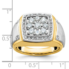 10k Two-tone Men's Polished and Satin 1 Carat A Quality Diamond Square Cluster Ring