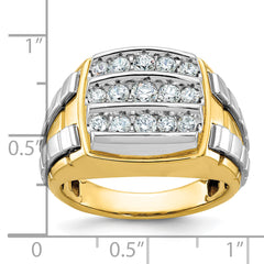 10k Two-tone Men's Polished and Grooved 3-Row 1 Carat A Quality Diamond Cluster Ring