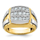 10k Two-tone Men's Polished and Grooved 3-Row 1 Carat A Quality Diamond Cluster Ring