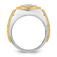 10k Two-tone with Black Rhodium Men's Polished Textured and Diamond-cut 1 Carat A Quality Diamond Round Cluster Ring