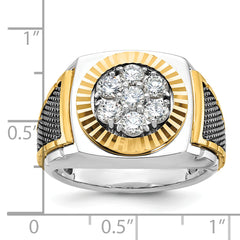 10k Two-tone with Black Rhodium Men's Polished Textured and Diamond-cut 1 Carat A Quality Diamond Round Cluster Ring