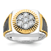 10k Two-tone with Black Rhodium Men's Polished Textured and Diamond-cut 1 Carat A Quality Diamond Round Cluster Ring