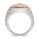 14k White and Rose Gold Men's Polished Satin and Grooved Solitaire Ring Mounting (No Stones Included)