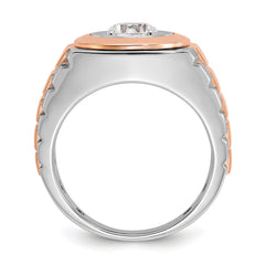 14k White and Rose Gold Men's Polished Satin and Grooved Solitaire Ring Mounting (No Stones Included)