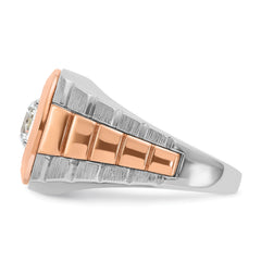 14k White and Rose Gold Men's Polished Satin and Grooved Solitaire Ring Mounting (No Stones Included)
