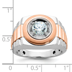 14k White and Rose Gold Men's Polished Satin and Grooved Solitaire Ring Mounting (No Stones Included)