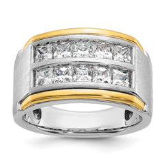 14k Two Tone 2 carat Lab Grown Diamond VS/SI+ G+ Princess Complete Polished and Satin Two Row Men's Ring