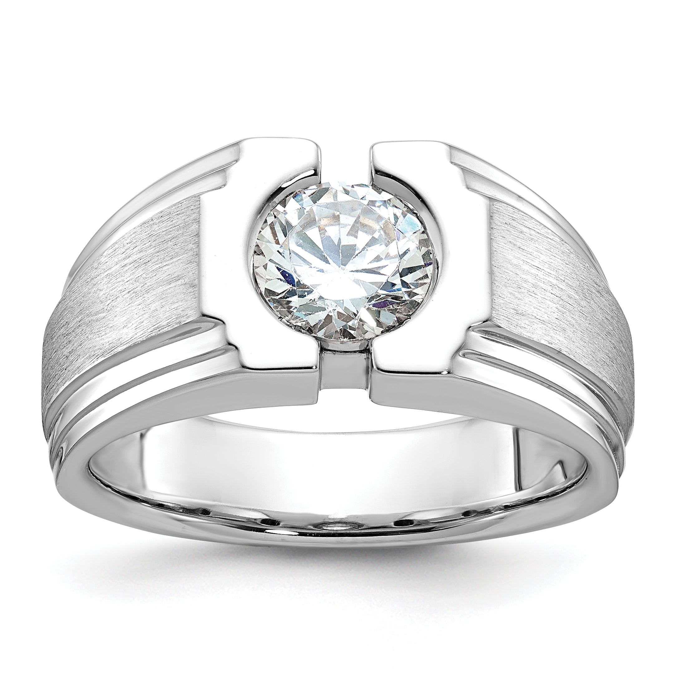 14k White Gold Men's Polished and Satin Diamond Ring Mounting (No Stones Included)