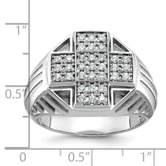 10k Men's Polished Textured and Grooved 1/2 Carat A Quality Diamond Cross Cluster Ring