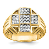 10k Men's Polished Textured and Grooved 1/2 Carat A Quality Diamond Cross Cluster Ring