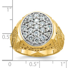 10k Two-tone Men's Polished and Textured 1 5/8 Carat A Quality Diamond Oval Cluster Ring