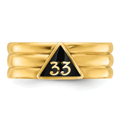 10k Men's Polished and Grooved with Black Enamel Active 33rd Degree Masonic Ring