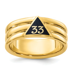 10k Men's Polished and Grooved with Black Enamel Active 33rd Degree Masonic Ring