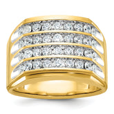 10k with White Rhodium Men's Polished and Grooved 4-Row 1 1/5 Carat A Quality Diamond Ring