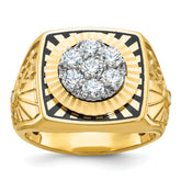 10k Two-tone with Black Enamel Men's Polished Textured and Diamond-cut 1 Carat A Quality Diamond Stars and Stripes Round Cluster Ring